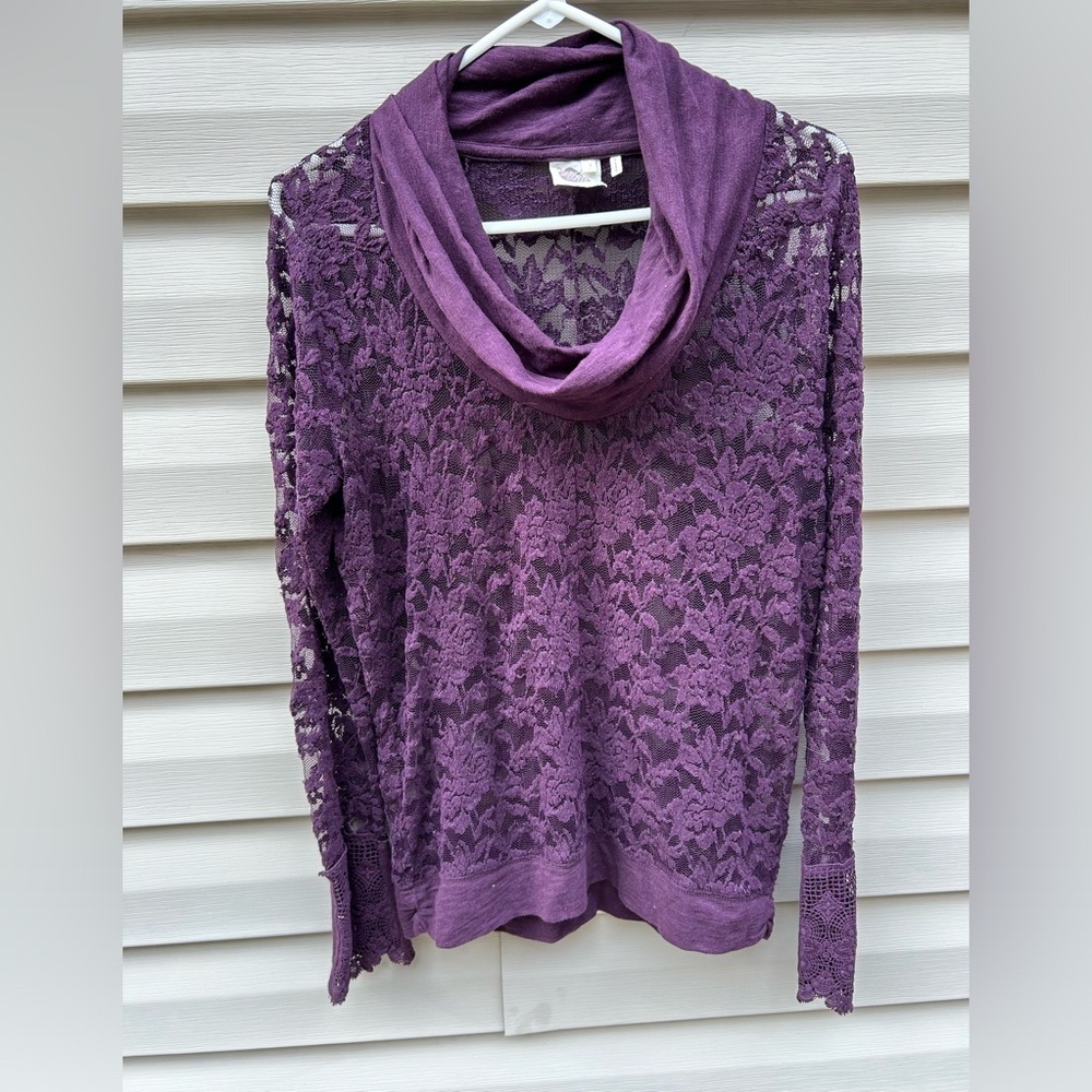 Lilka Anthropologie S floral lace sheer knit cowl neck sweater Whimsigoth dark